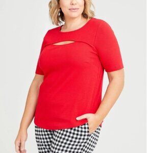 Chico's Vibrant Red 3/4 sleeve tunic top with a keyhole neckline Size M